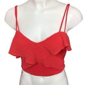 bebe Red Adjustable Strap Ruffle Crop Top Y2K size small